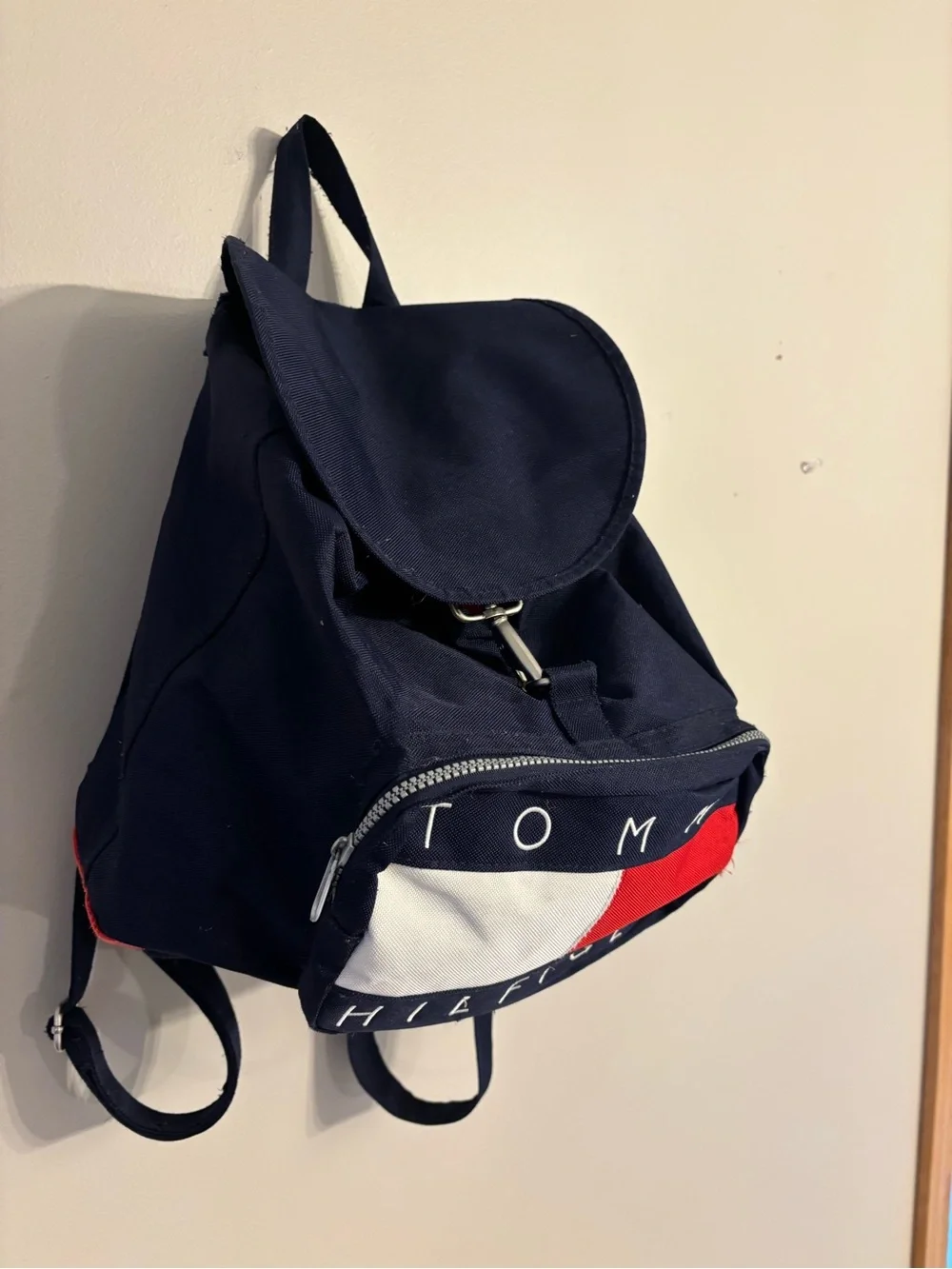 Vintage 90s Tommy Hilfiger Canvas Backpack - Classic Spell out Flag Bag